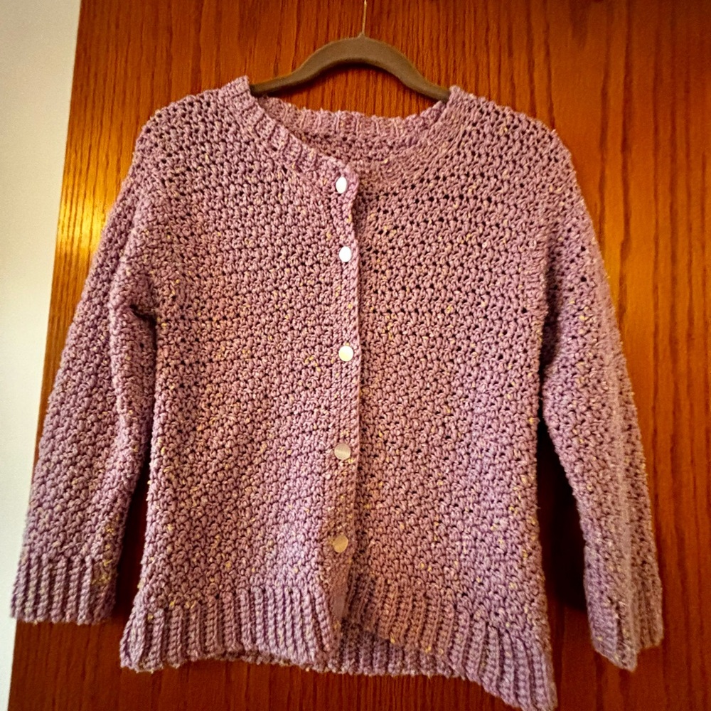 Crocheted girls sized medium  lilac cardigan- handmade